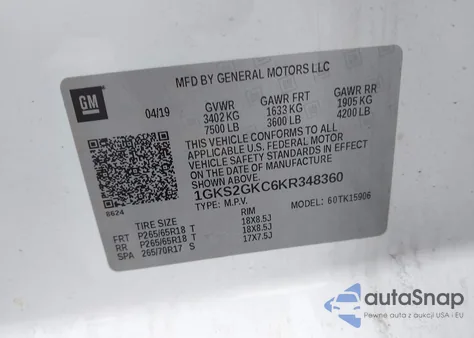 2019 GMC Yukon Xl Slt from USA, damaged, VIN 1GKS2GKC6KR348360